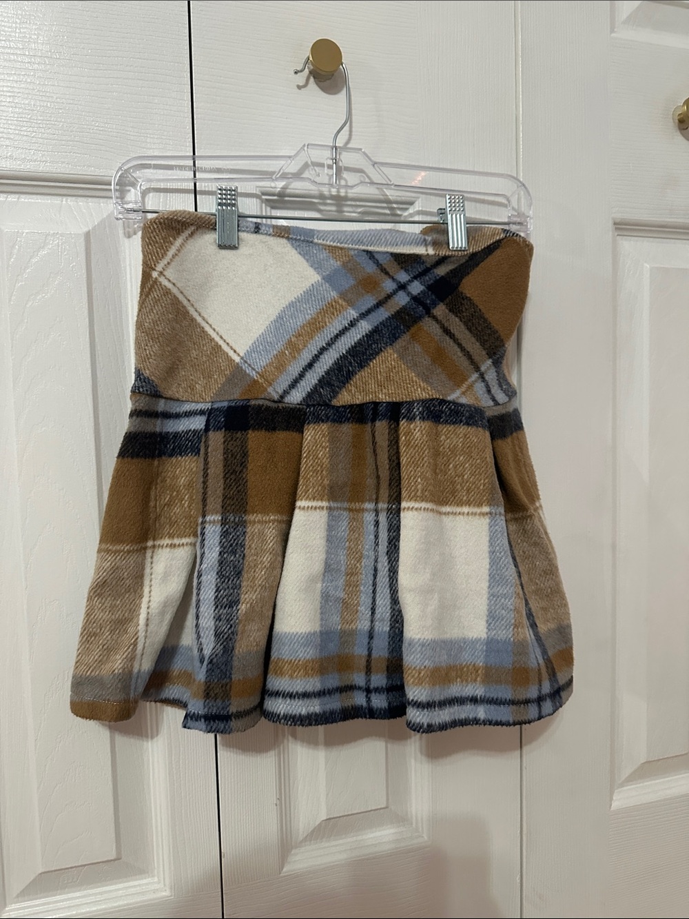 Francesca's Collections Plaid Mini Skirt in Brown, Cream & Blue